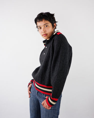 Vintage 80s thick dark gray/black wool polo sweater | S-M