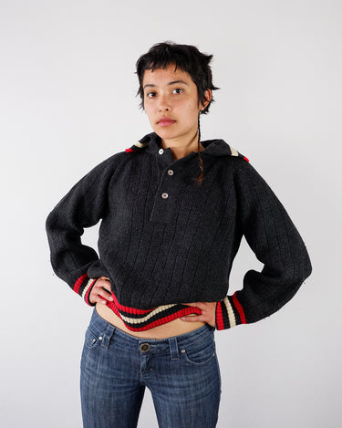 Vintage 80s thick dark gray/black wool polo sweater | S-M
