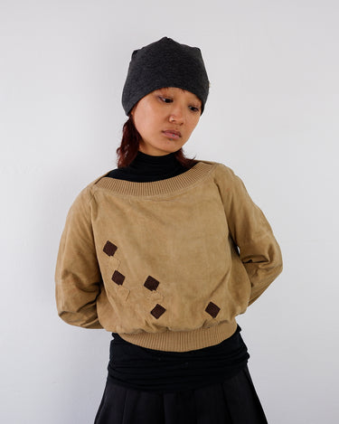 Vintage 90s leather optic cropped sweater | XXS-XS