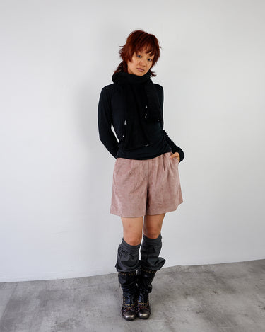 Vintage 90s pink high-waisted suede-style leather shorts | XS
