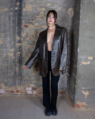 Vintage 90s BOSTON chocolate brown oversized leather blazer (thin) | L-XL