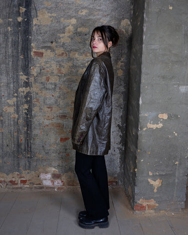 Vintage 90s BOSTON chocolate brown oversized leather blazer (thin) | L-XL