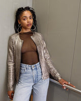 This Milestone nappa leather jacket will have you shimmering with glam and elegance! Crafted from ultra thin and luxurious nappa leather. Ideal for spring and summertime sparkle!