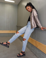 This Milestone nappa leather jacket will have you shimmering with glam and elegance! Crafted from ultra thin and luxurious nappa leather. Ideal for spring and summertime sparkle!