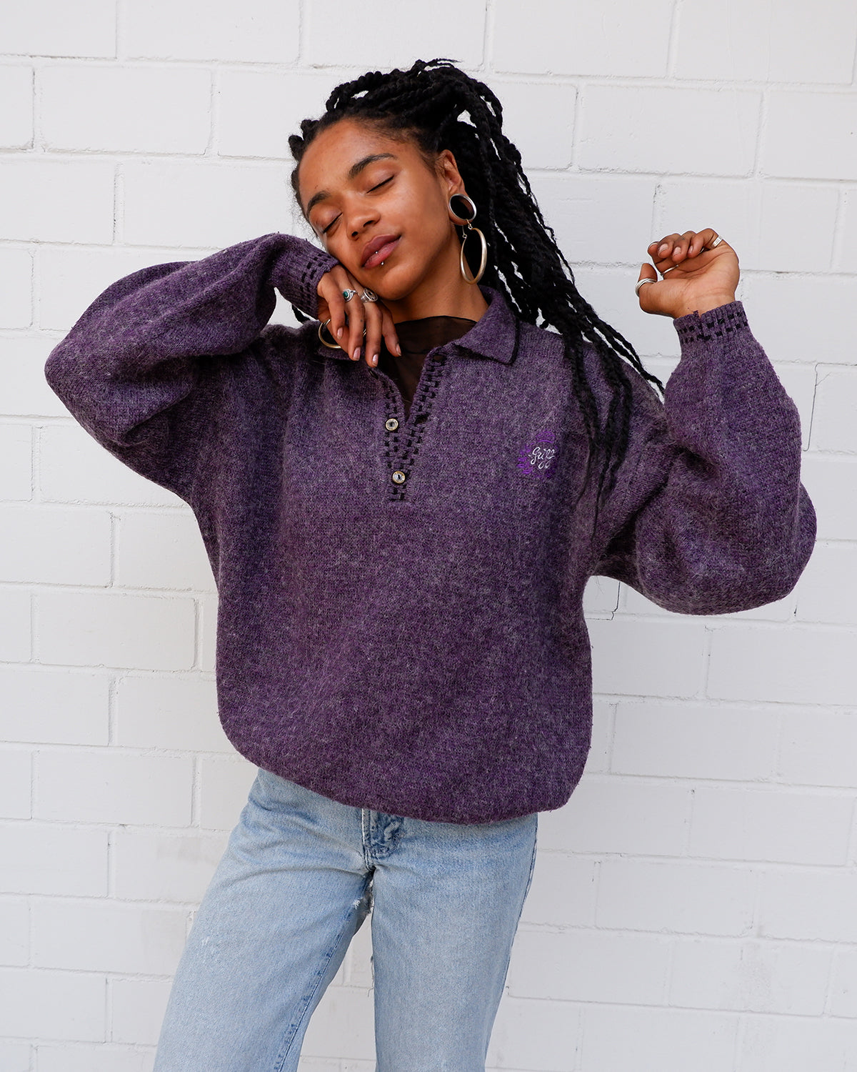 Vintage 80s alpaca lana wool mix purple sweater | L – Vinti Vintage