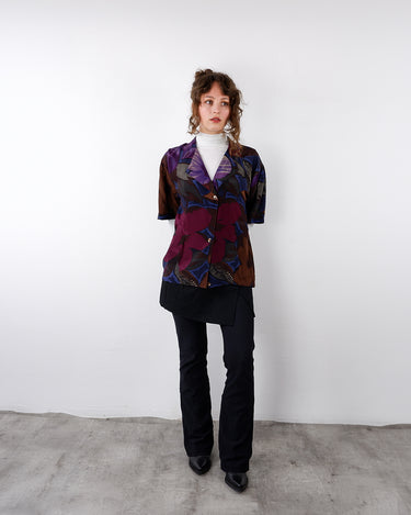 Vintage 90s colorful floral silk short sleeve blouse | S-M