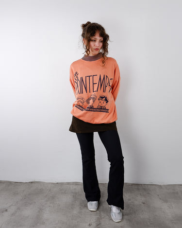 Vintage 80s salmon pink color printed sweater | M-L