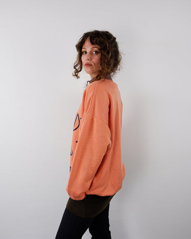 Vintage 80s salmon pink color printed sweater | M-L