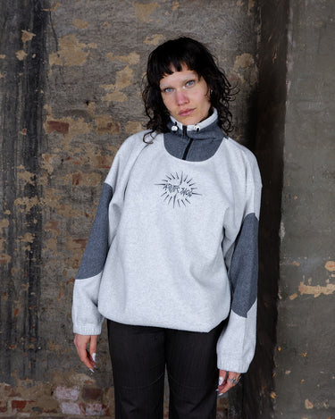 Vintage 90s THE FLAGSHIP white-grey oversized half zip fleece with drawstring hem (long fit) | M-L