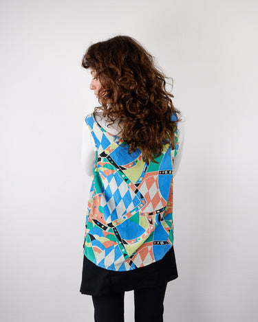 Vintage 80s 90s colorful pattern silk sleevless top | S-M