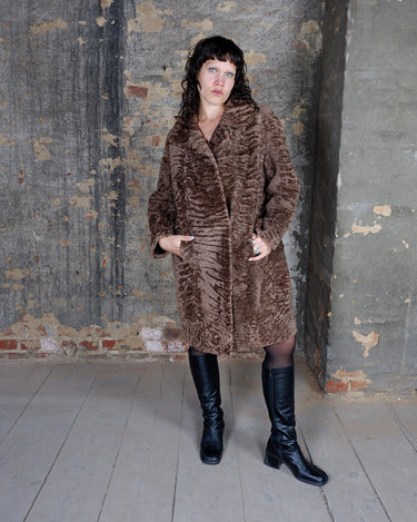 Vintage 80s 90s brown real fur short coat | L-XL