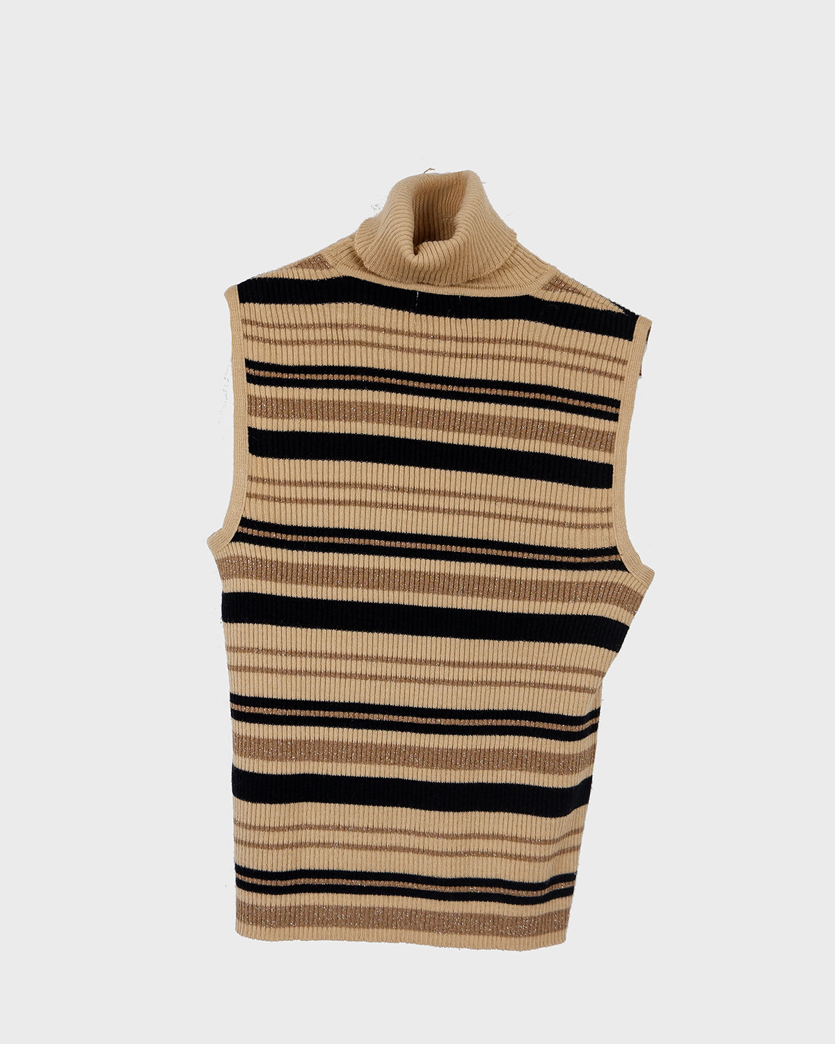 Get ready to slip into this vintage 90s shimmering brown striped turtleneck slipover!