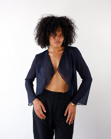 Vintage 90s navy blue (almost black) mesh transparent jacket | S-M