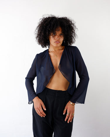 Vintage 90s navy blue (almost black) mesh transparent jacket | S-M
