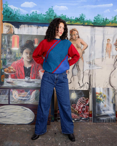 Vintage 80s red-blue-green mohair mix sweater (very thin) | M - L