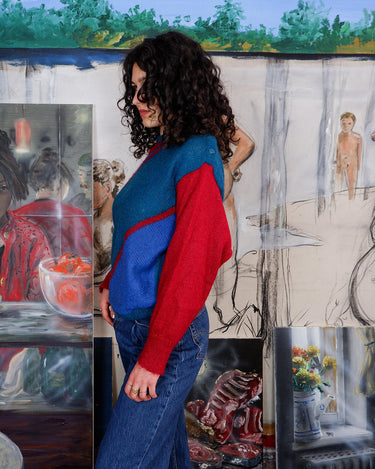 Vintage 80s red-blue-green mohair mix sweater (very thin) | M - L