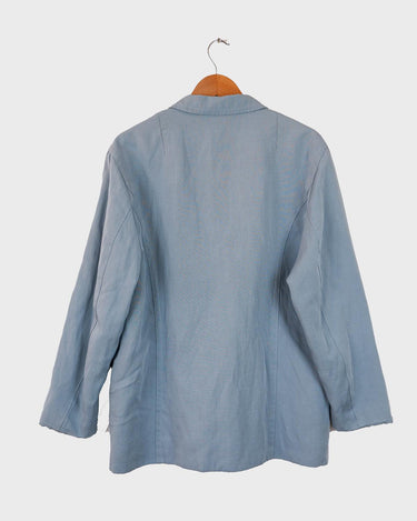 This is your ultimate power move: a Vintage 80s light blue linen mix blazer (thin) that's sure to make a splash!