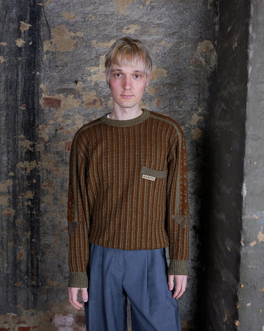 Vintage 90s RASICA brown striped sweater | S-L