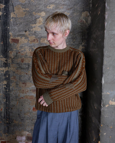Vintage 90s RASICA brown striped sweater | S-L