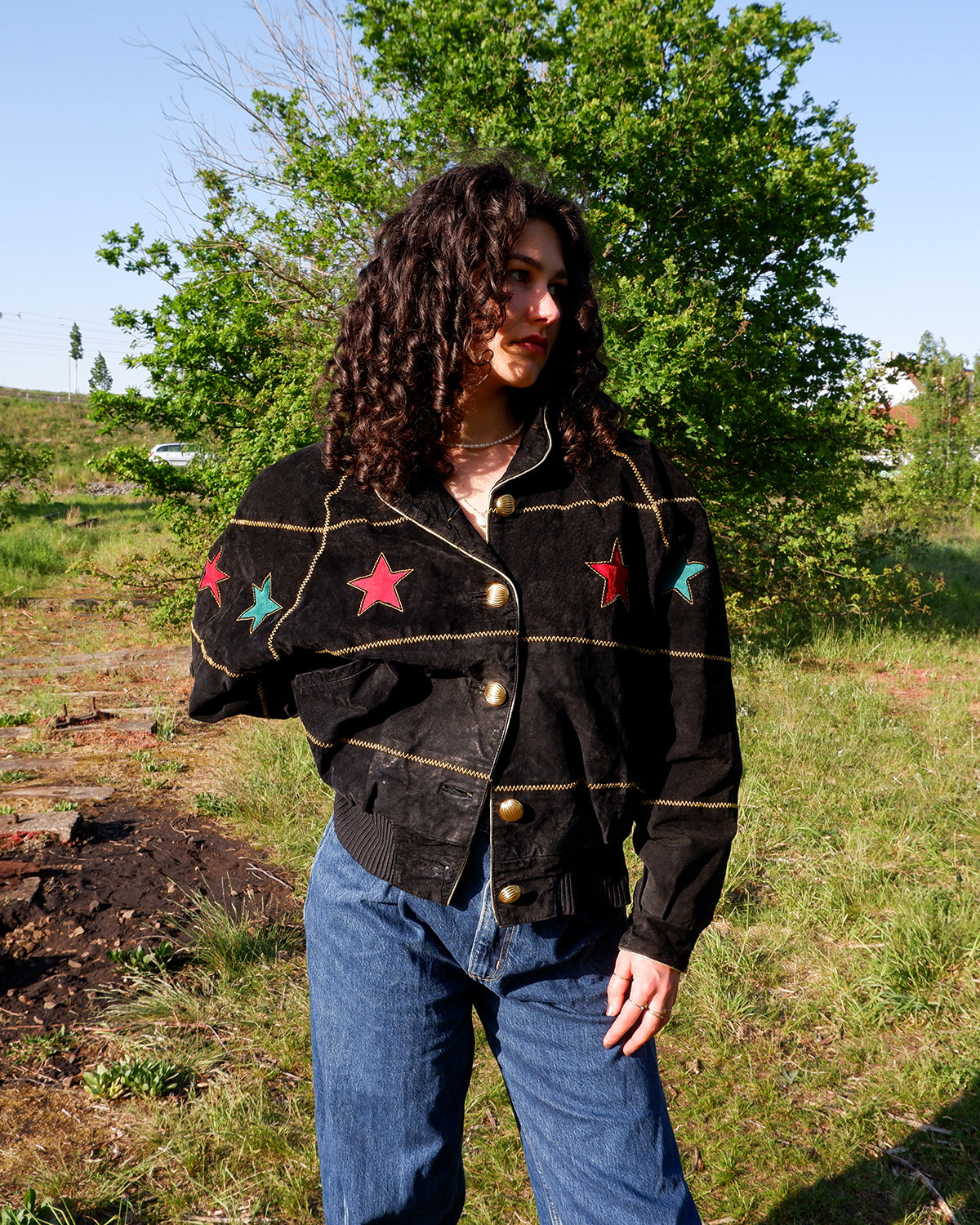 Premium Vintage 80s Dino'z black bomber leather jacket with