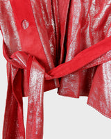 Add a touch of sparkle to your wardrobe with this premium vintage 80s red glitter lamb skin jacket (thin). The belted design offers a flattering fit, while the soft and supple leather provides luxurious comfort!