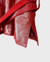 Add a touch of sparkle to your wardrobe with this premium vintage 80s red glitter lamb skin jacket (thin). The belted design offers a flattering fit, while the soft and supple leather provides luxurious comfort!