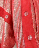 Add a touch of sparkle to your wardrobe with this premium vintage 80s red glitter lamb skin jacket (thin). The belted design offers a flattering fit, while the soft and supple leather provides luxurious comfort!