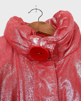 Add a touch of sparkle to your wardrobe with this premium vintage 80s red glitter lamb skin jacket (thin). The belted design offers a flattering fit, while the soft and supple leather provides luxurious comfort!