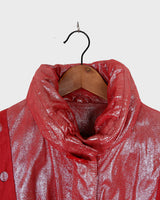 Add a touch of sparkle to your wardrobe with this premium vintage 80s red glitter lamb skin jacket (thin). The belted design offers a flattering fit, while the soft and supple leather provides luxurious comfort!