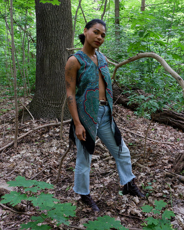 Handmade long reversible vest with fringe | XS