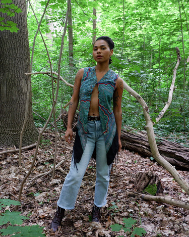 Handmade long reversible vest with fringe | XS