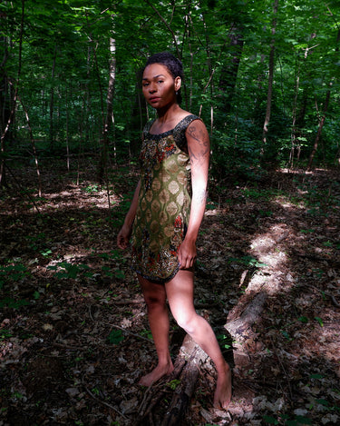 Handmade vintage 90s embroidered green slip mini dress (recommended for tiny chest) | XXS