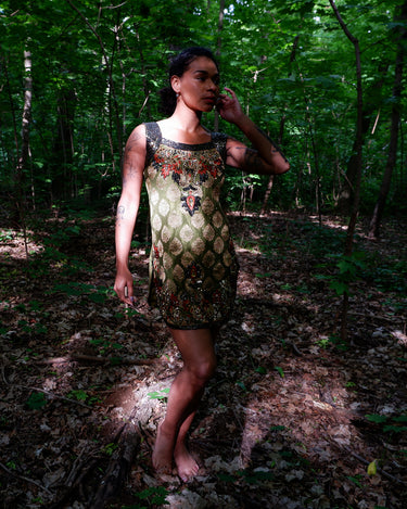 Handmade vintage 90s embroidered green slip mini dress (recommended for tiny chest) | XXS