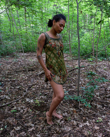 Handmade vintage 90s embroidered green slip mini dress (recommended for tiny chest) | XXS
