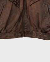 Revive the '80s look with this vintage brown used look leather jacket! It's been around the block, but there's still plenty of life in it enough to make a statement that'll stand the test of time. Please keep in mind, that the inner lining of the leather jacket is full of discoloration and cracks that have been sewn up (condition 4/10 for the inner lining). Please have a look at the last 3 photos for the inner lining.