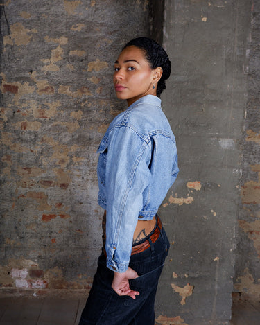 Premium Vintage 80s 90s AMERICANINO light blue cropped denim jacket | XS-S