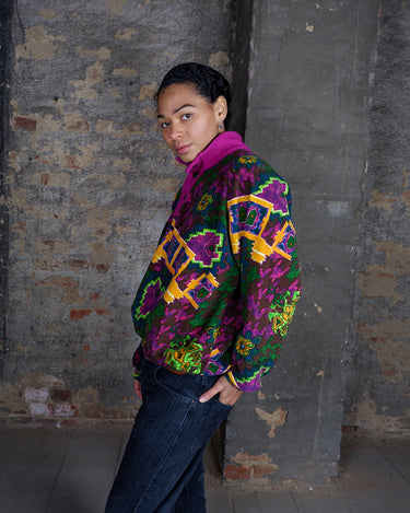 Vintage 80s DACK'S SPORTSWEAR colorful fleece with geometric pattern (thin) | XS-S