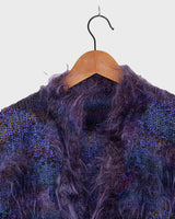 This Vintage 80s purple glitter handmade furry cardigan (thin) is sure to sparkle up your wardrobe! No need to be basic!