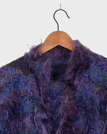 This Vintage 80s purple glitter handmade furry cardigan (thin) is sure to sparkle up your wardrobe! No need to be basic!