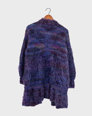 This Vintage 80s purple glitter handmade furry cardigan (thin) is sure to sparkle up your wardrobe! No need to be basic!
