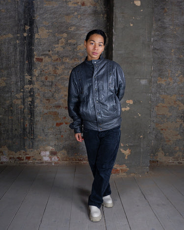 Vintage 80s industrial grey leather jacket with tactical D ring detail | S-M