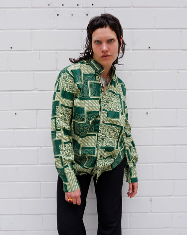 Vintage 80s 90s green pattern shirt | M-L