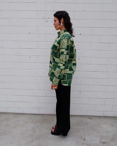 Vintage 80s 90s green pattern shirt | M-L