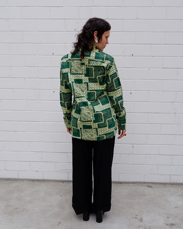 Vintage 80s 90s green pattern shirt | M-L