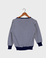 Sail off in style with this vintage 90s sailing sweater (very thin fabric)! Featuring navy blue stripes and a lightweight design, this sweater is perfect for a spring day. Get ready to sail in style!
