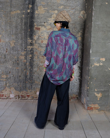 Vintage 80s leaf print polo shirt | M-L