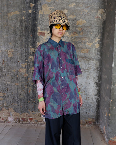 Vintage 80s leaf print polo shirt | M-L