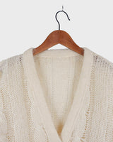 Slip into this cozy Premium Vintage 90s mohair superkid mix cable knit cardigan! Soft, furry and light transparent with a unique twist on a classic style, this cardigan is a must-have for any cable knit lovers!