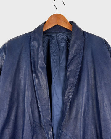 Own the coolest blue leather jacket in town with this vintage 80s jacket. Its wide sleeves and light shoulder pads add extra flair while keeping you comfortable