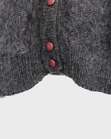 Get your hands on this amazing Vintage 80s grey mohair mix cardigan! It comes with fun pink buttons that add a touch of playfulness to your outfit. Perfect for layering and adding a pop of color to your look.